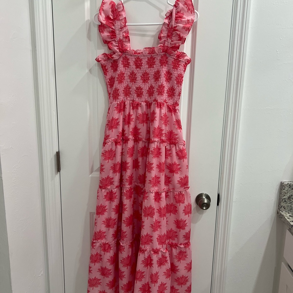 Elegant Pink Floral Midi Dress